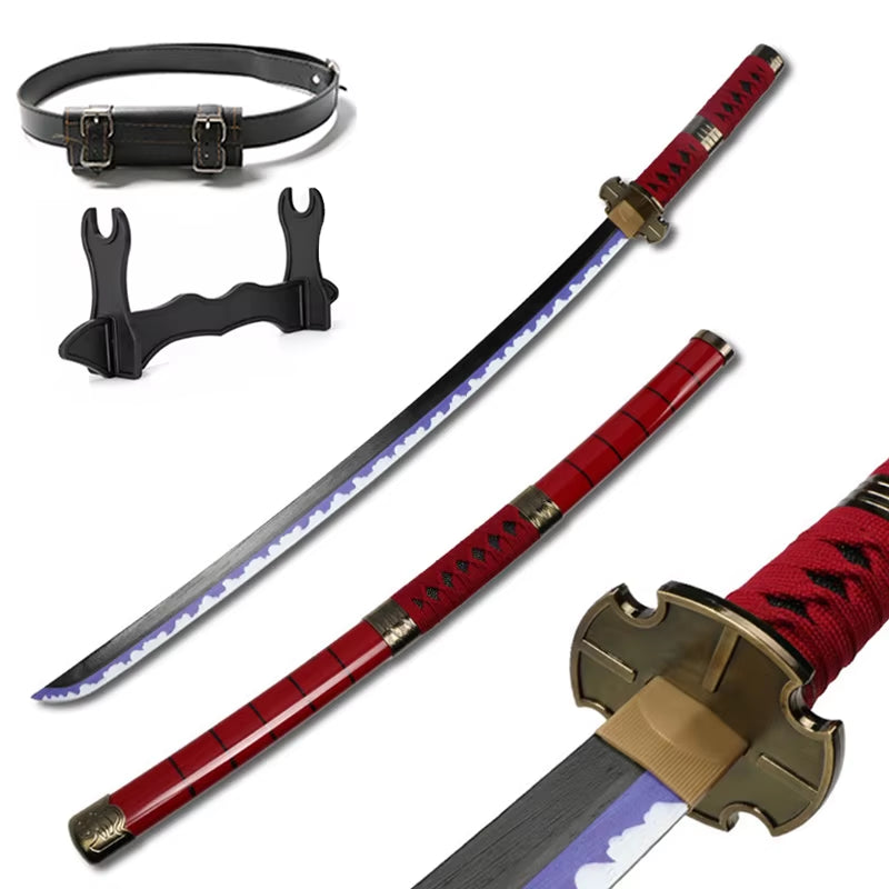 Set of 3 Handmade 41" Zoro Katanas - Anime Cosplay Swords Crafted from Bamboo Wood for Collectors and Gift Giving