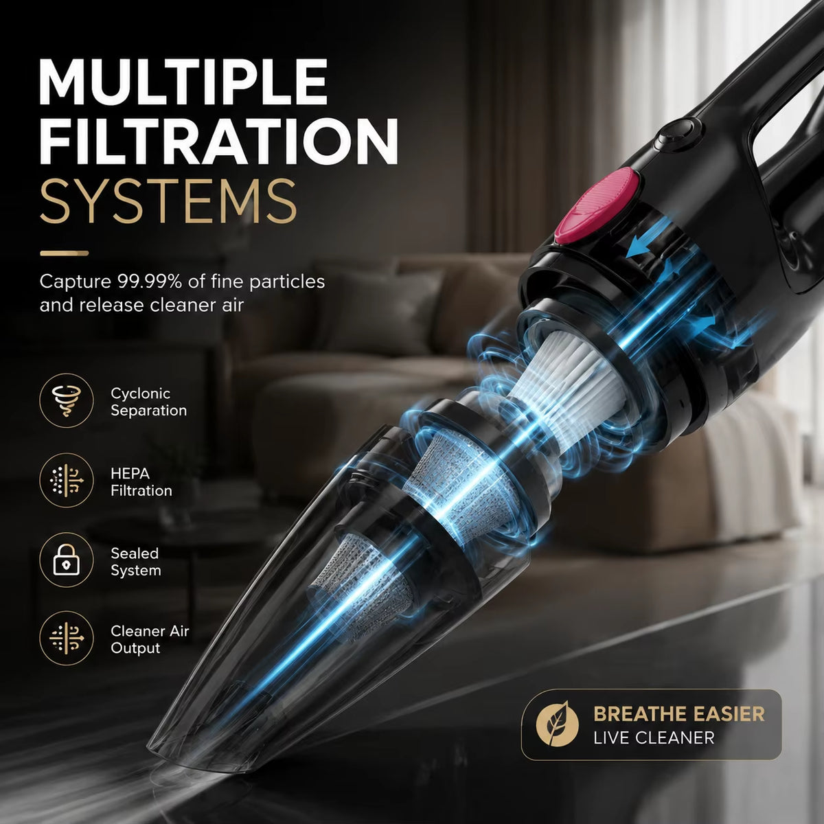 PBHPBH Corded Vacuum Cleaner with 26Kpa Strong Suction and 5-Meter Cord Length, Ideal for Home Environments and Pet Hair Removal, Includes Crevice Tool for Easy Corner Cleaning