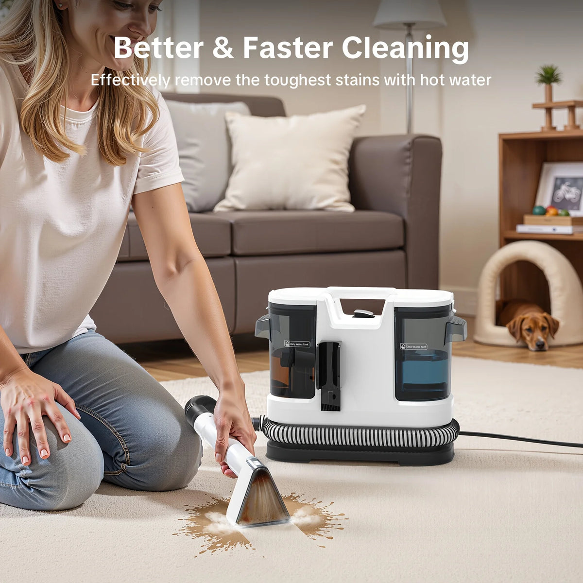 Lubluelu V8 Instant Heated Carpet Cleaner with 15Kpa Suction Power and Self-Cleaning Function for Effective Pet Stain Removal on Car, Couch, Rug, and Spot Cleaning