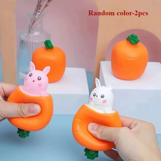 2Pcs Squishy Carrot Rabbit Squeeze Telescopic Toys Kids Children'S Radish Rabbit Cup Pinch Music Toy Creative Stress Relief Gift
