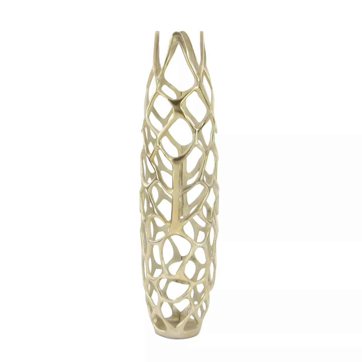 31" x 9" Contemporary Gold Aluminum Vase with Eclectic Woven Net Design