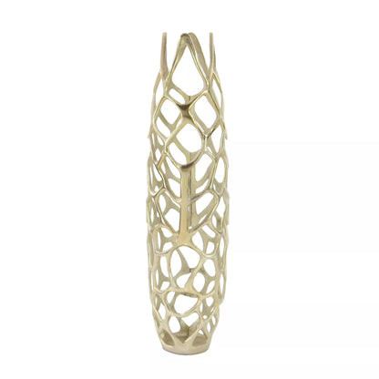 31" x 9" Contemporary Gold Aluminum Vase with Eclectic Woven Net Design