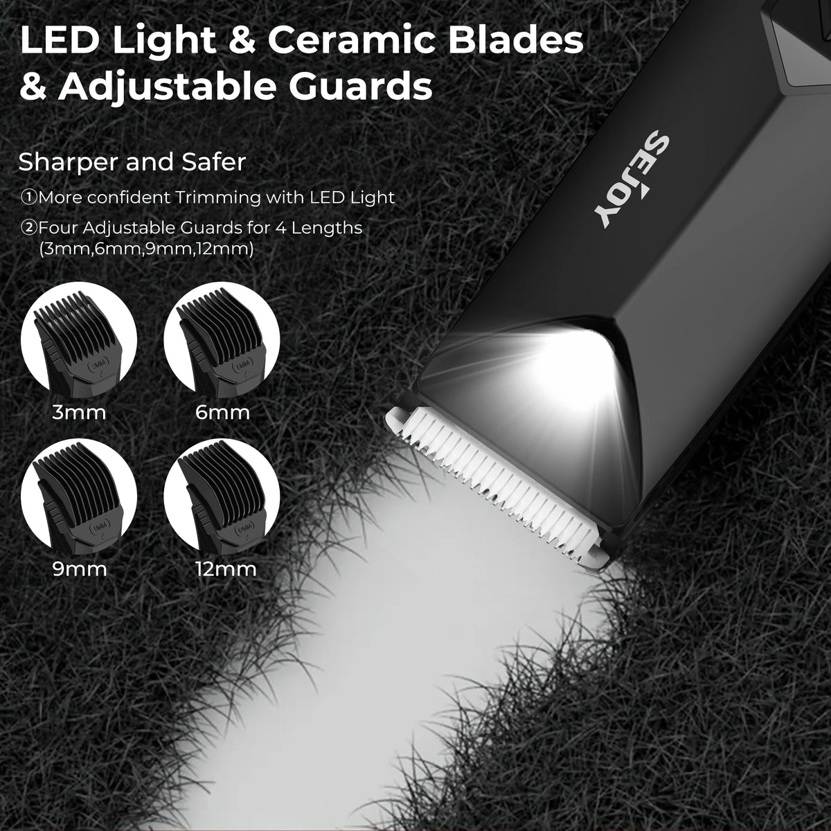 Sejoy Men's Electric Shaver and Ball Trimmer for Groin and Body Hair Grooming with Replaceable Ceramic Blade Heads