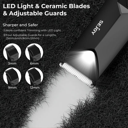 Sejoy Men's Electric Shaver and Ball Trimmer for Groin and Body Hair Grooming with Replaceable Ceramic Blade Heads