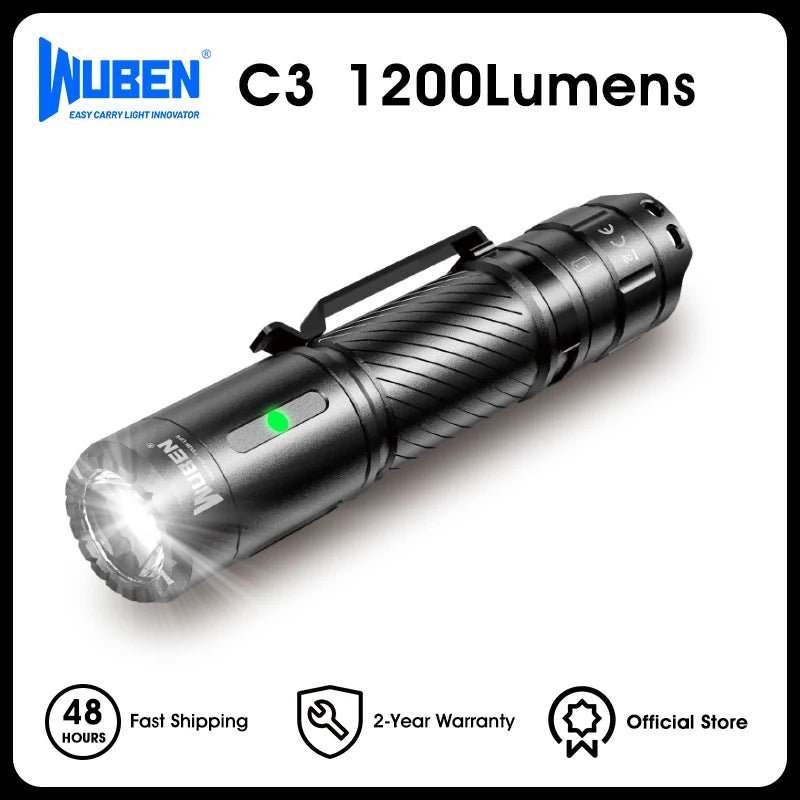 C3 Flashlight 1200 High Lumens Rechargeable Flashlight 6 Modes IP68 Waterproof LED Tactical Flashlight for Camping Hunting