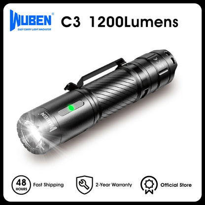 C3 Flashlight 1200 High Lumens Rechargeable Flashlight 6 Modes IP68 Waterproof LED Tactical Flashlight for Camping Hunting