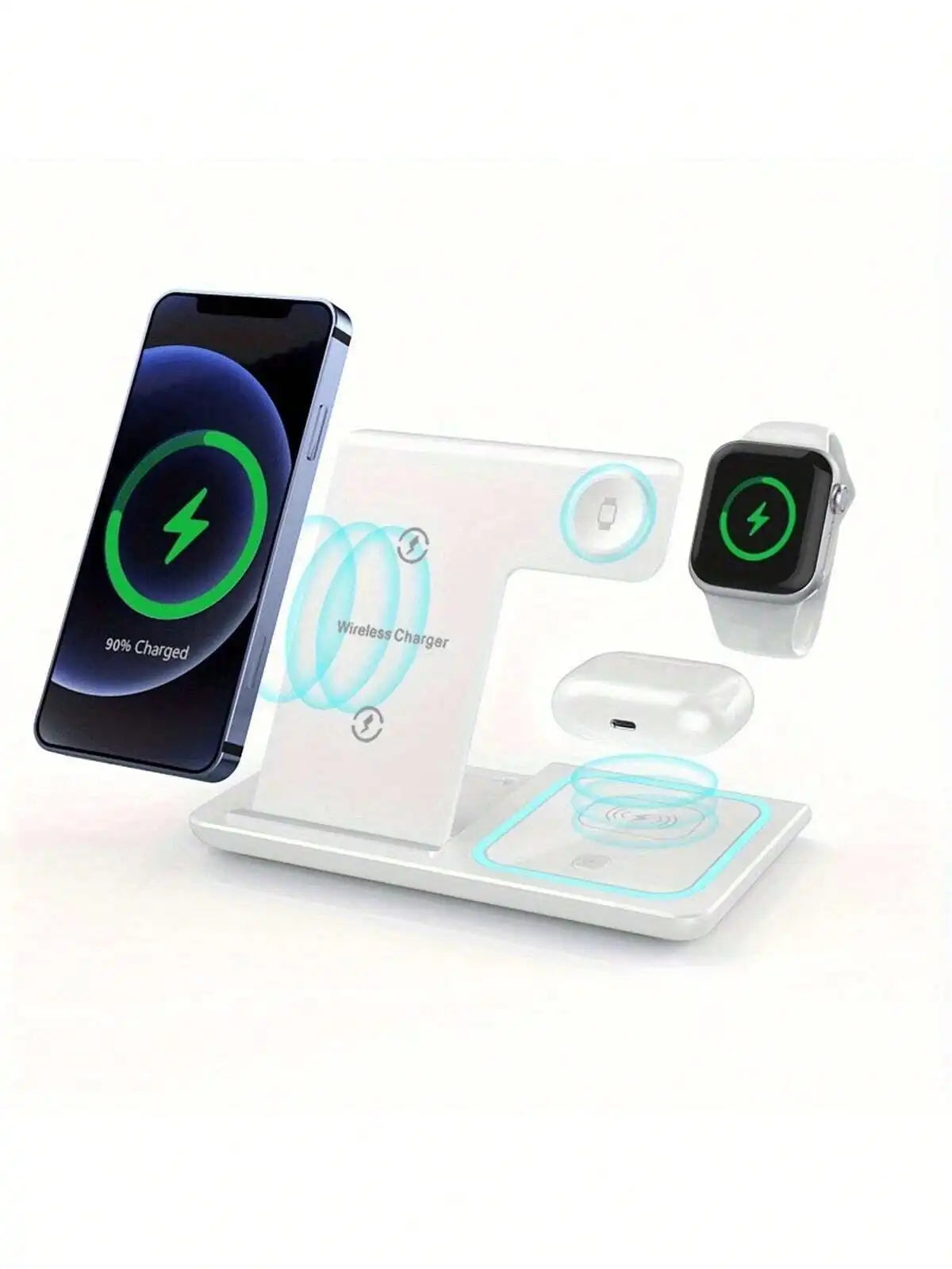 3-in-1 Wireless Charging Station with Mobile Phone Holder and LED Indicator for iPhone 17/16/15/14/13/12 Pro Max, Apple Watch Series 10/9/8/7/6/5, and AirPods 3/2 - Fast Charging Dock