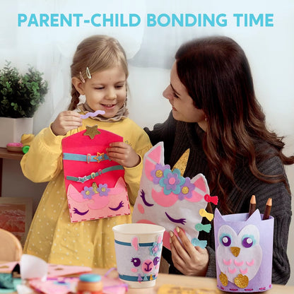 JOYFY 7-In-1 Kids Sewing Kit - Beginner-Friendly DIY Arts and Crafts for Girls, Perfect for Birthdays and Christmas, Featuring Unicorn and Mermaid Designs