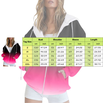Women Hooded Drawstring Casual Jacket Sweatshirt Gradient Color Coats with Pockets Zip up Loose Outerwear Fashion Hoodies
