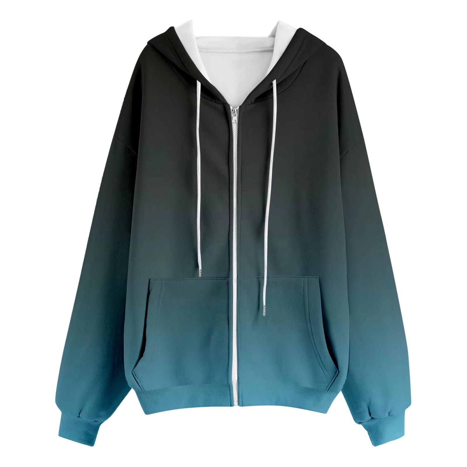 Women Hooded Drawstring Casual Jacket Sweatshirt Gradient Color Coats with Pockets Zip up Loose Outerwear Fashion Hoodies
