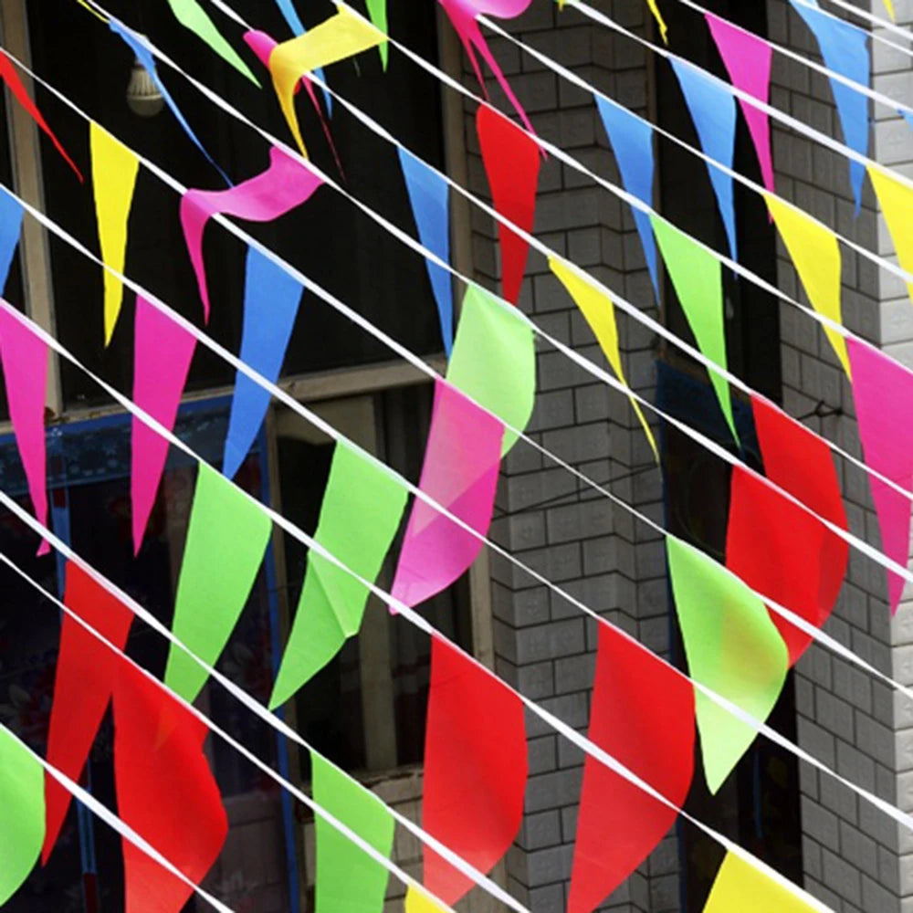 100PCS Colorful Flags Triangular String Flags, Outdoor Opening Festival Celebration, Wedding Thickened Rope Party