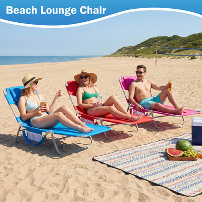 JHK 5-Position Adjustable Reclining Beach Lounge Chair - Portable Folding Sun Chair with Face and Arm Holes, Supports Up to 225 lbs for Patio Use