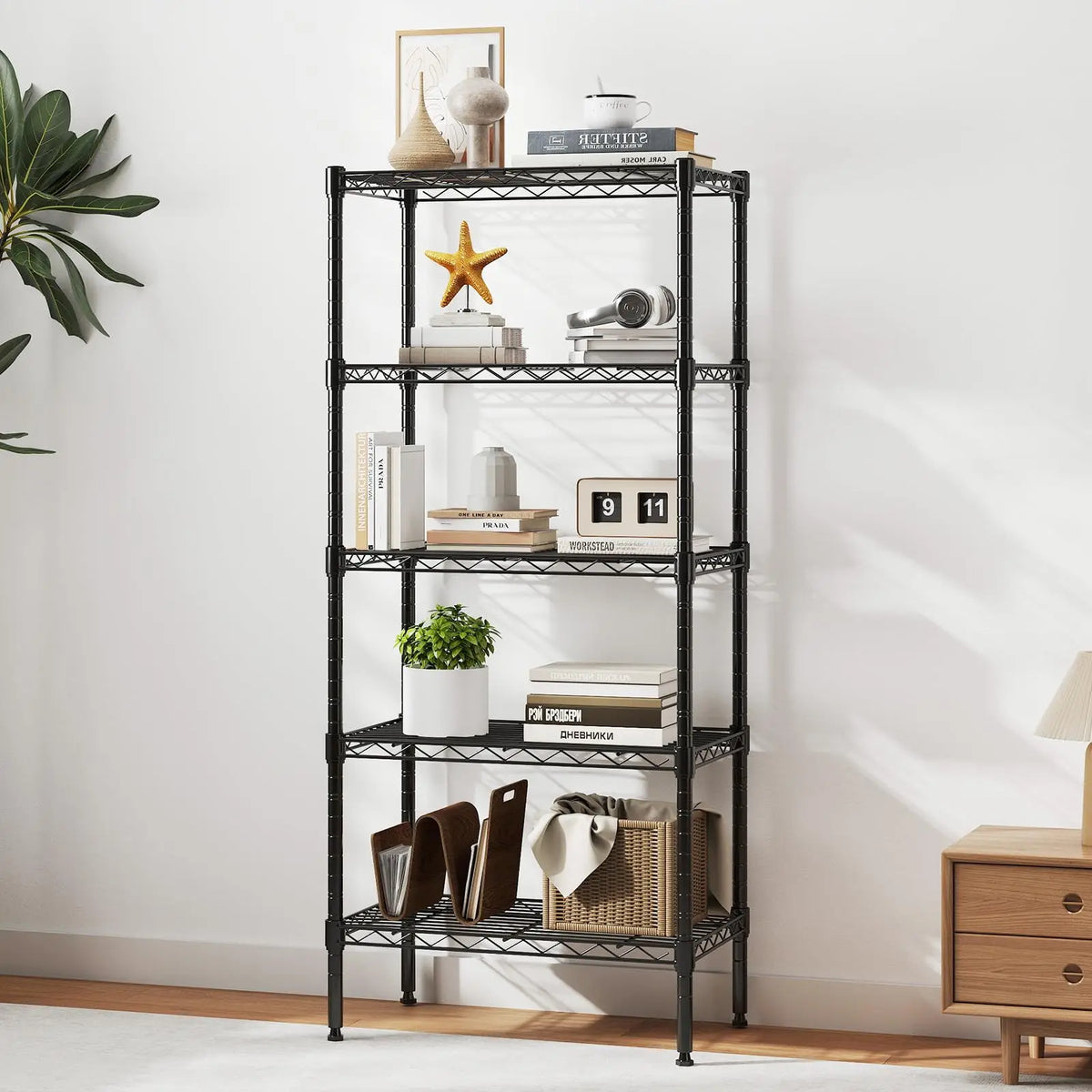 JHK Adjustable 3-5 Tier Heavy Duty Metal Wire Storage Shelves for Living Room and Kitchen