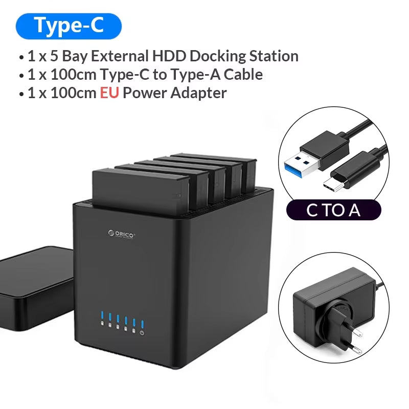 ORICO DS Series 5 Bay 3.5 Inch USB Hard Drive Enclosure Magnetic-Type SATA to Usb3.0/Type-C HDD Case for Altcoins Mining