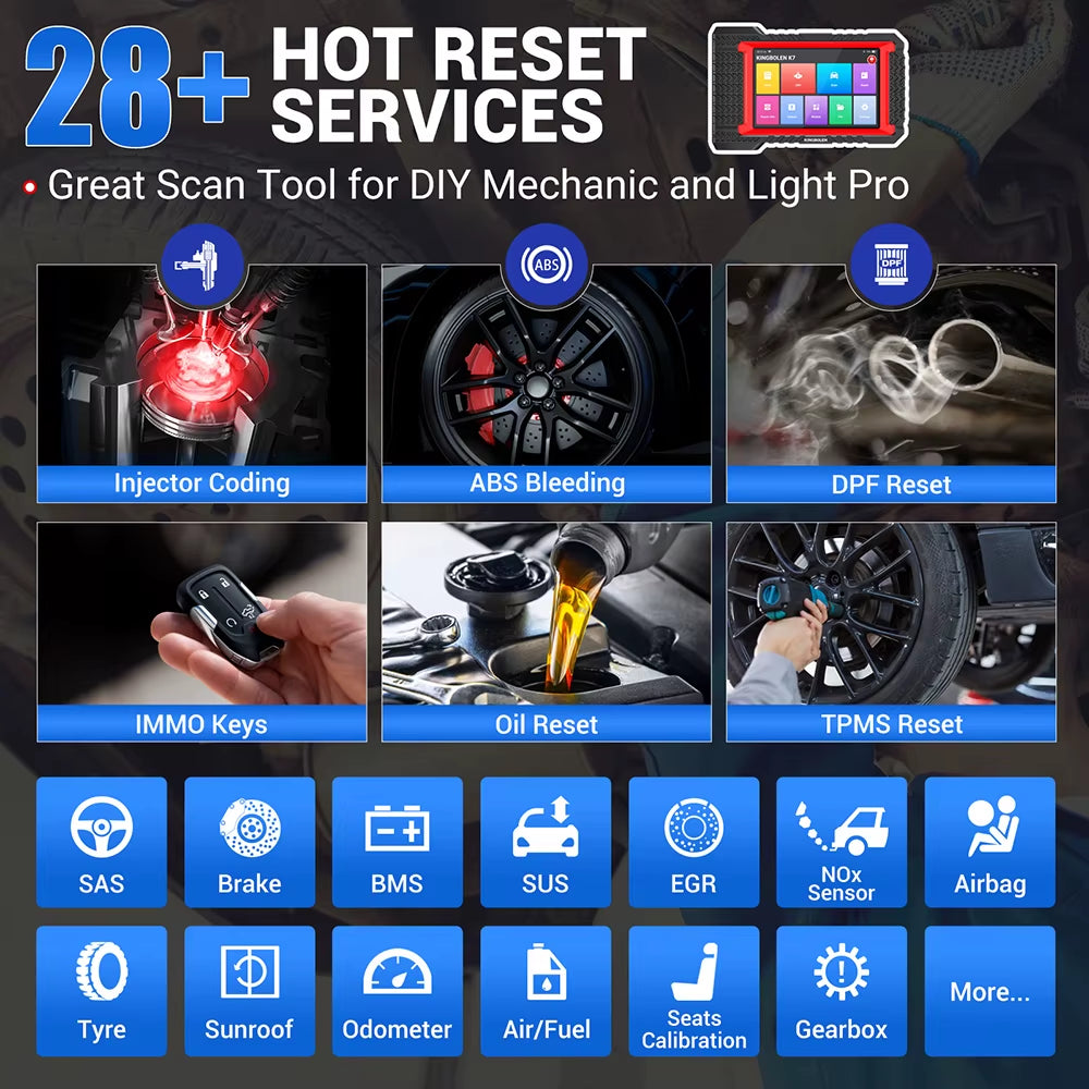 KINGBOLEN K7 Comprehensive Automotive Diagnostic Tool with ECU Coding, Active Testing, and 28 Reset Functions - Lifetime Free Updates, Comparable to LAUNCH X431 and CRP919E BT