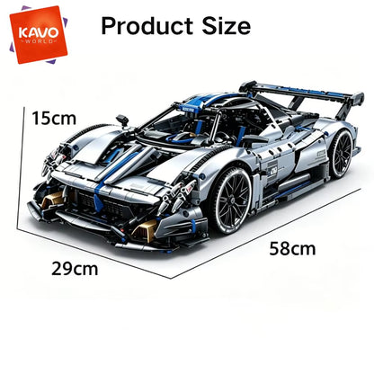 KAVOWORLD 3526-Piece Silver Blue Super Sports Car Building Blocks Set 1:8 Scale MOC DIY Assembly Model for STEM Education and Home Decor - Ideal Gift for Teens for Birthdays and Christmas