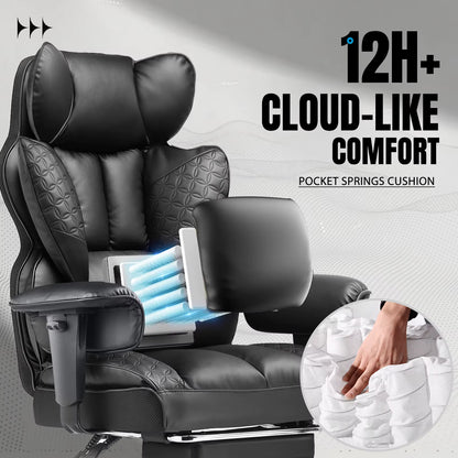 Ergonomic High-Back Leather Office Chair with Footrest and Adjustable Armrests