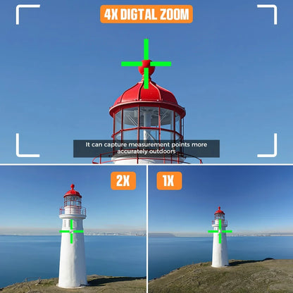  Laser Distance Measure 120M 393Ft Digital Pointfinder 4X Zoom P2P Technology IP68 Waterproof Bluetooth Wireless Charging 2.4" IPS Display