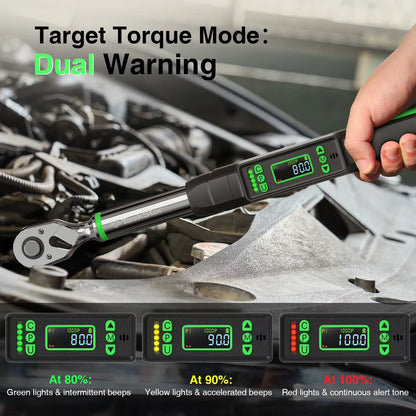 Taskstar 3/8-Inch Digital Torque Wrench with 1/4" & 1/2" Adapters, Bidirectional Ratchet Head, ±2% Accuracy, 0-162 Ft-Lbs / 0-220 N.M, Handheld Wrench Kit for Bicycle, Car, and Motorcycle Maintenance, 5 Measurement Units