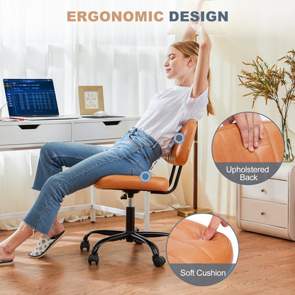 Ergonomic Armless PU Leather Office Chair with Swivel and Height Adjustment for Home and Gaming Use