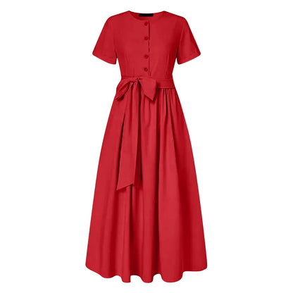 Women Elegant Formal Party Evening Dress 2025 Short Sleeve Patchwork Sashes Mid-Calf Dresses Sexy Deep V-Neck Dress plus Size