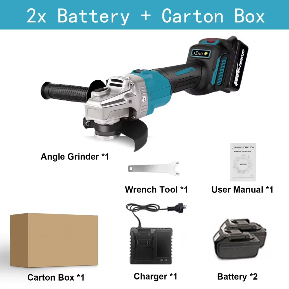 125MM Brushless Electric Angle Grinder with Variable Speed - M14 Cutting Tool for Woodworking Compatible with Makita 18V Battery