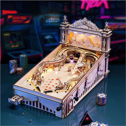 Robotime 3D Pinball Machine Puzzle - Engaging Mechanical Wooden Model Building Kit for Adults and Teens Aged 14+