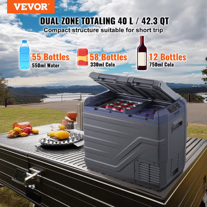 Succebuy Car Refrigerator 12 Volt Car Refrigerator Fridge 40 L Dual Zone -4℉-68℉12/24V DC 100-240V AC for Outdoor Camping RV