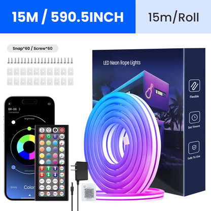 Neon LED Rope Lights, LED Lights for Bedroom Flexible LED Light Strip with Remote and APP Control RGB Lighting Strip