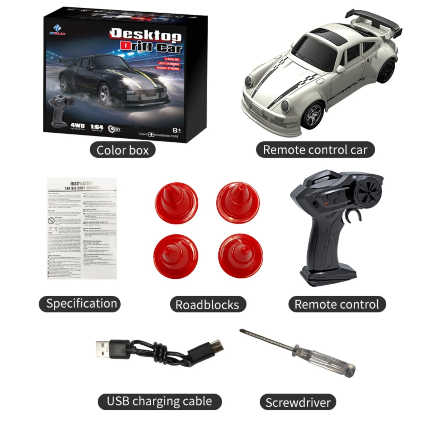 1:64 4WD RC Drift Car 2.4G High Speed Remote Control Racing Mini Car Full Proportions Desk Competition Toy Boy Ideal Gift