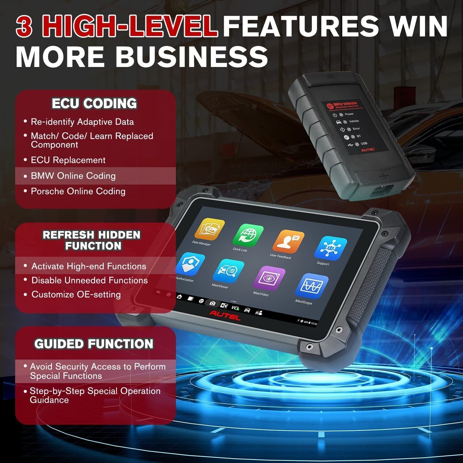 AUTEL Maxicom MK908 II Automotive Diagnostic Scan Tool 36+ Reset Services 10+ High-End Functions 21+ Languages Support NO-IP Limitation