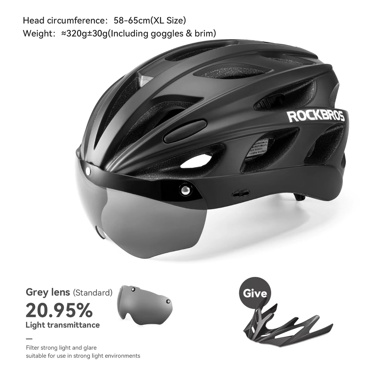 ROCKBROS Lightweight Integrated Cycling Helmet with Goggles for Men and Women - Safety Head Protection for MTB and Road Biking