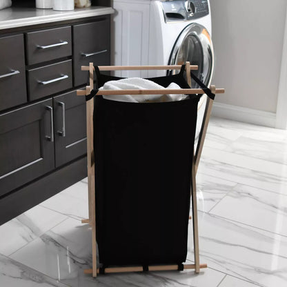 Wood X-Frame Laundry Hamper in Black with Liner - Collapsible Sorter, 139.72L Capacity