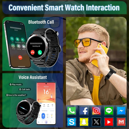 Men's Military Smartwatch with 1.39" HD Touchscreen, IP68 Waterproof Rating, 110+ Sports Modes, Heart Rate and Sleep Monitoring, Bluetooth Calling, and 7-30 Days Battery Life for Android and iOS.
