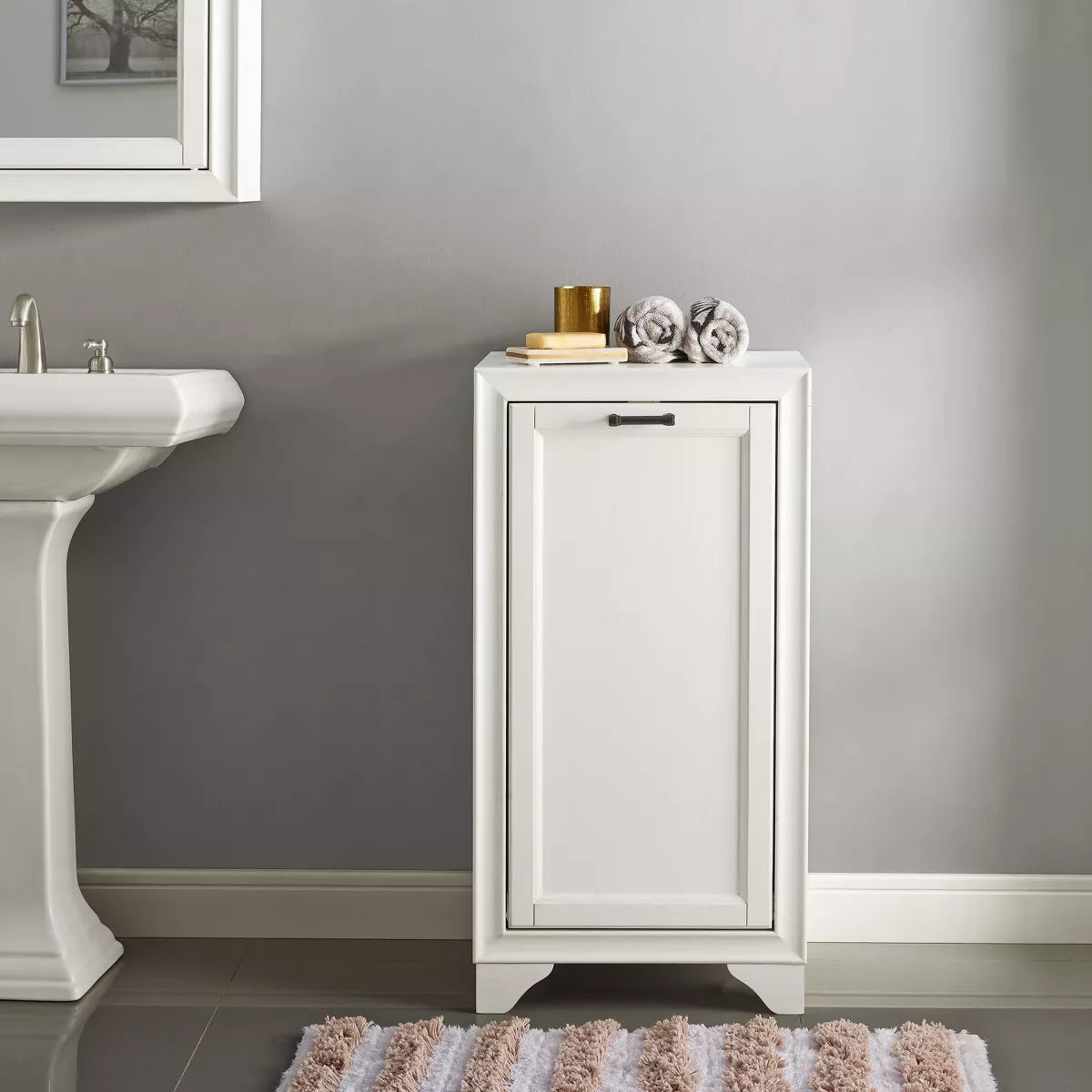 White Linen Hamper Decorative Wall Cabinet