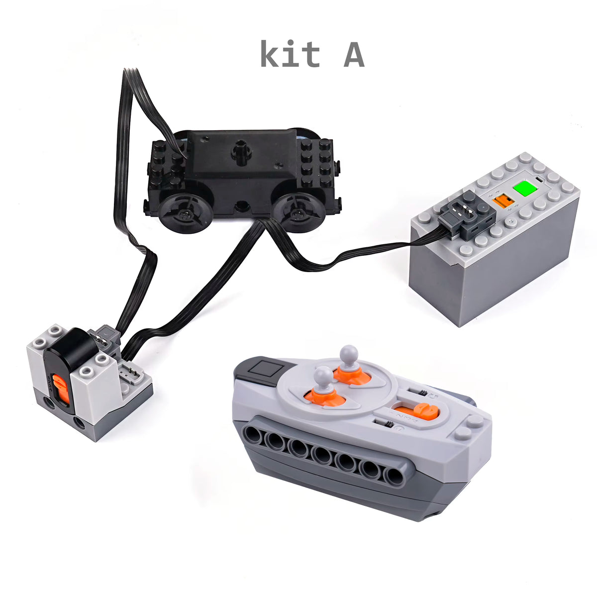 Train Track Motor Set with Power Functions: Battery Case, Infrared Remote Controller, and Receiver for MOC Building Blocks Compatible with LEGO