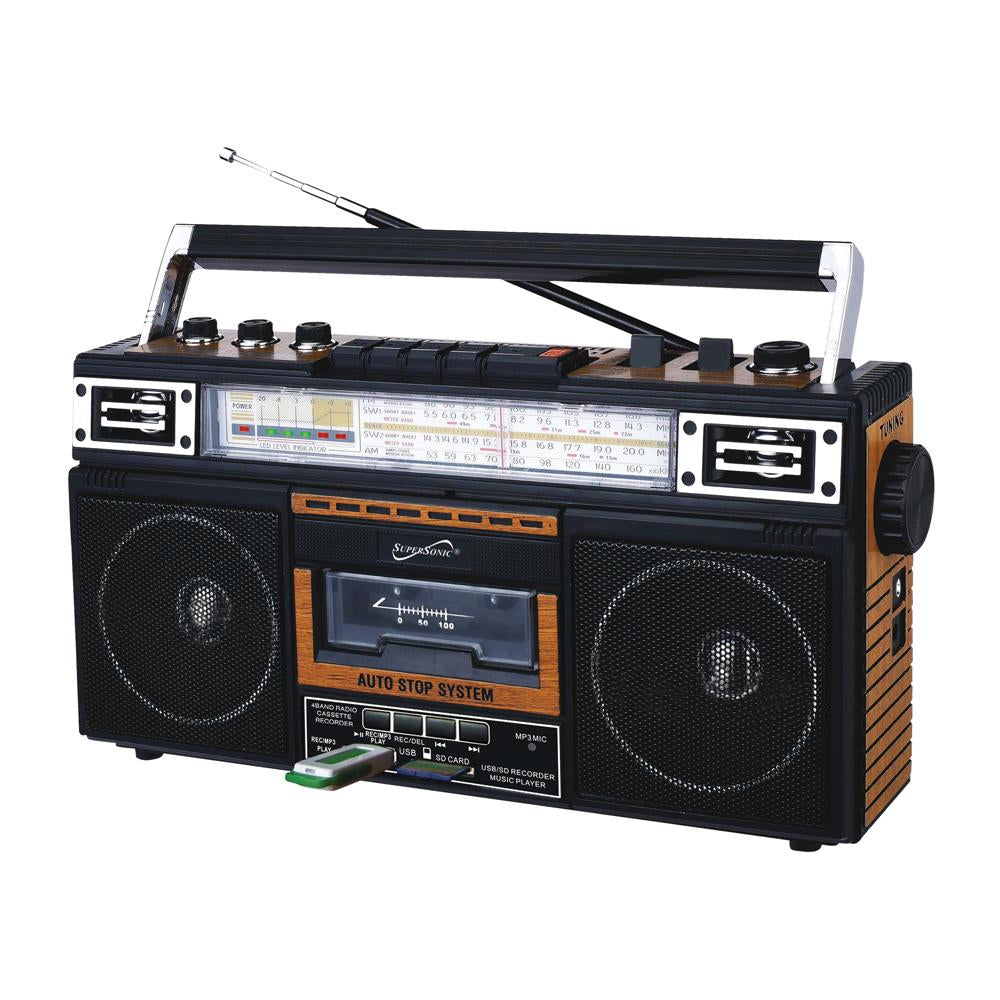 Supersonic 4 Band Bluetooth Radio & Cassette Player + Cassette to Mp3 Converter