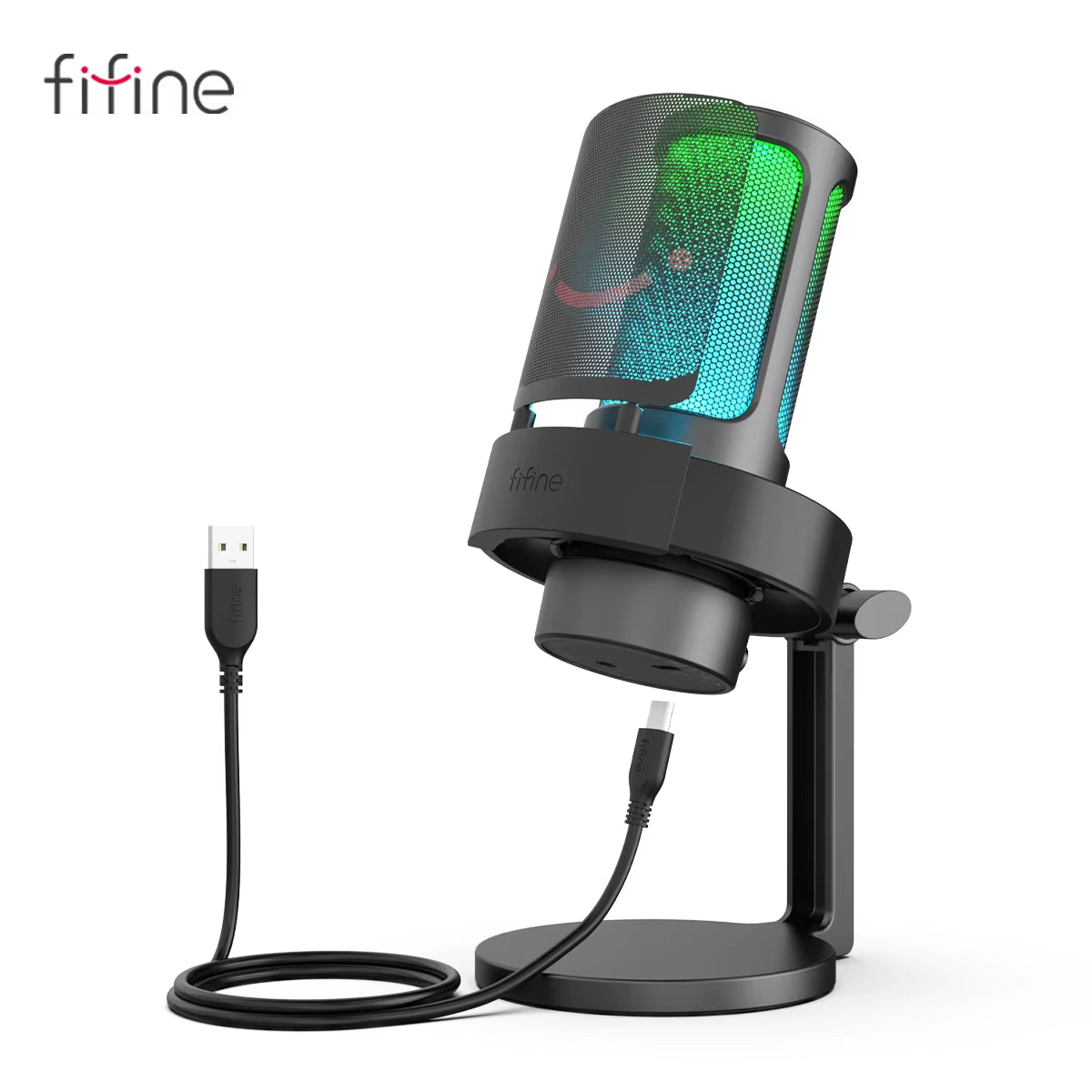 FIFINE A8 USB Microphone for Professional Recording and Streaming on PC and Mac with Headphone Output, Touch-Mute Button, and 3 RGB Lighting Modes