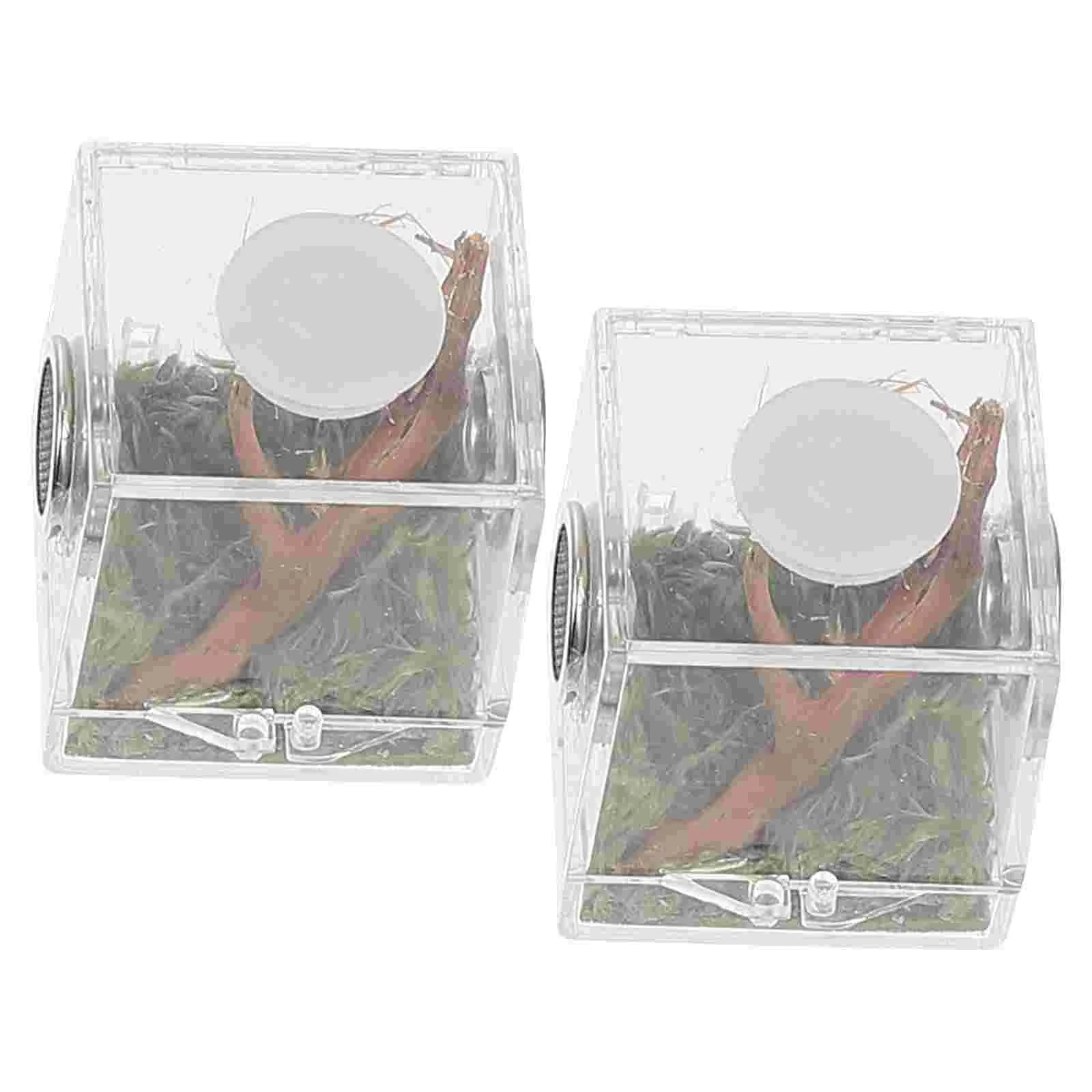 2 Set Acrylic Terrarium Container Jumping Spider Habitat Box Reptile Insect Enclosure Pet Landscape Snail Beetle Spiderling