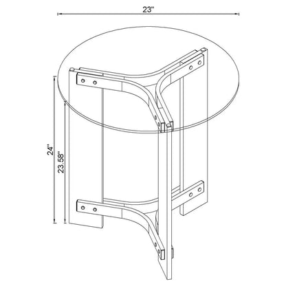 Janessa Contemporary Round Glass Top End Table with Clear Acrylic Legs and Brass Accents