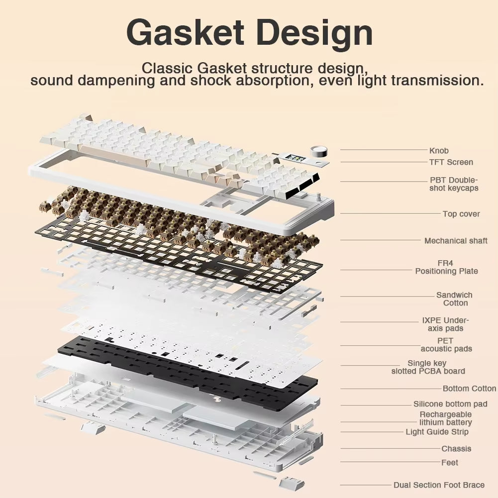 F108Pro Wireless Bluetooth Keyboard Macro Gaming Keyboard Gasket Hot-Swap Full Size Keyboard with TFT Smart Display