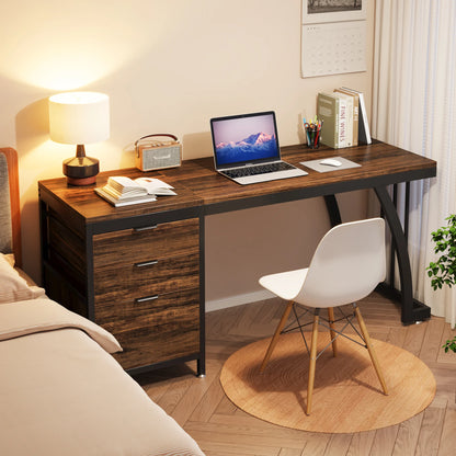 Tribesigns 59-Inch Industrial Computer Desk with Reversible 3-Drawer Storage for Study and Workstation