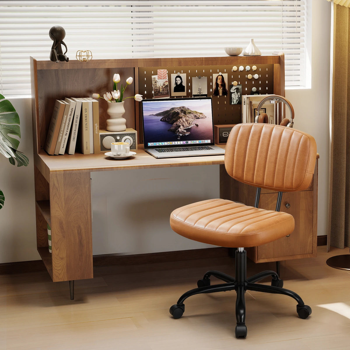 Ergonomic Armless PU Leather Office Chair with Swivel and Height Adjustment for Home and Gaming Use