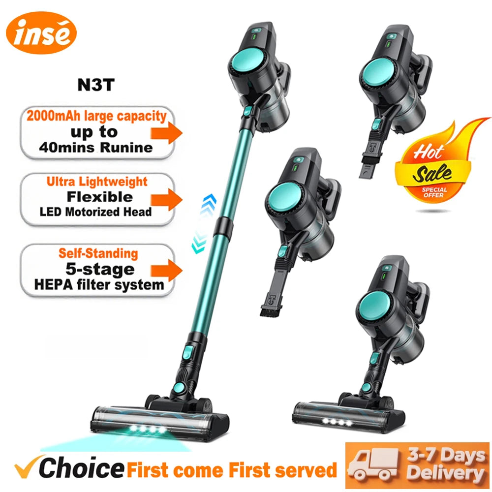 INSE N3T Cordless Vacuum Cleaner - 40Kpa Ultra Lightweight 6-in-1 Stick Vacuum with Up to 40 Minutes Runtime for Home and Pet Hair on Hard Floors
