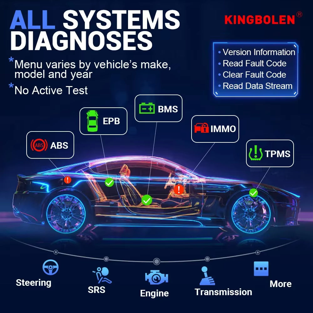 KINGBOLEN K7 Comprehensive Automotive Diagnostic Tool with ECU Coding, Active Testing, and 28 Reset Functions - Lifetime Free Updates, Comparable to LAUNCH X431 and CRP919E BT