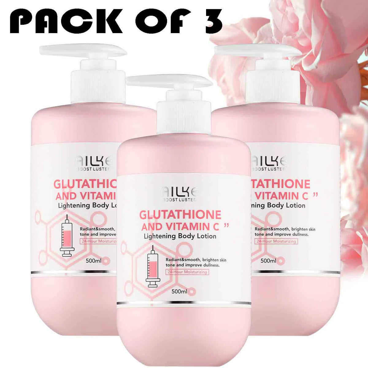 AILKE Glutathione and Vitamin C Skincare Set: Whitening Lotion, Moisturizing Cream, Lightening Soap, Spa Oil, and Glowing Body Cream