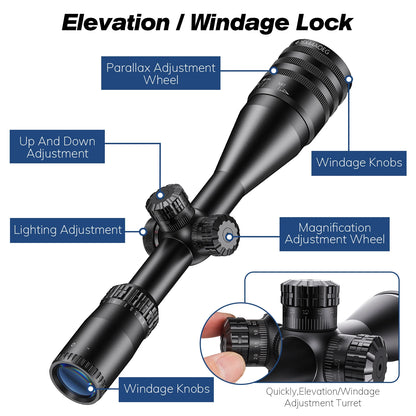 Tactical 4-16X44 AOE Hunting Scope with Red and Green Illuminated Reticle for Airsoft and Firearm Applications
