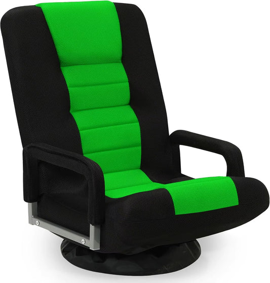 Swivel Floor Gaming Chair W/Armrests,Folding Video Reclining Sofa W/6 Adjustable Position, Padded Backrest & Cushion