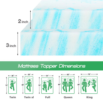 JHK Full Size 2-3 Inch Gel Memory Foam Mattress Topper - Cooling, Soft, and Breathable Bed Topper for School and Bedroom Furniture
