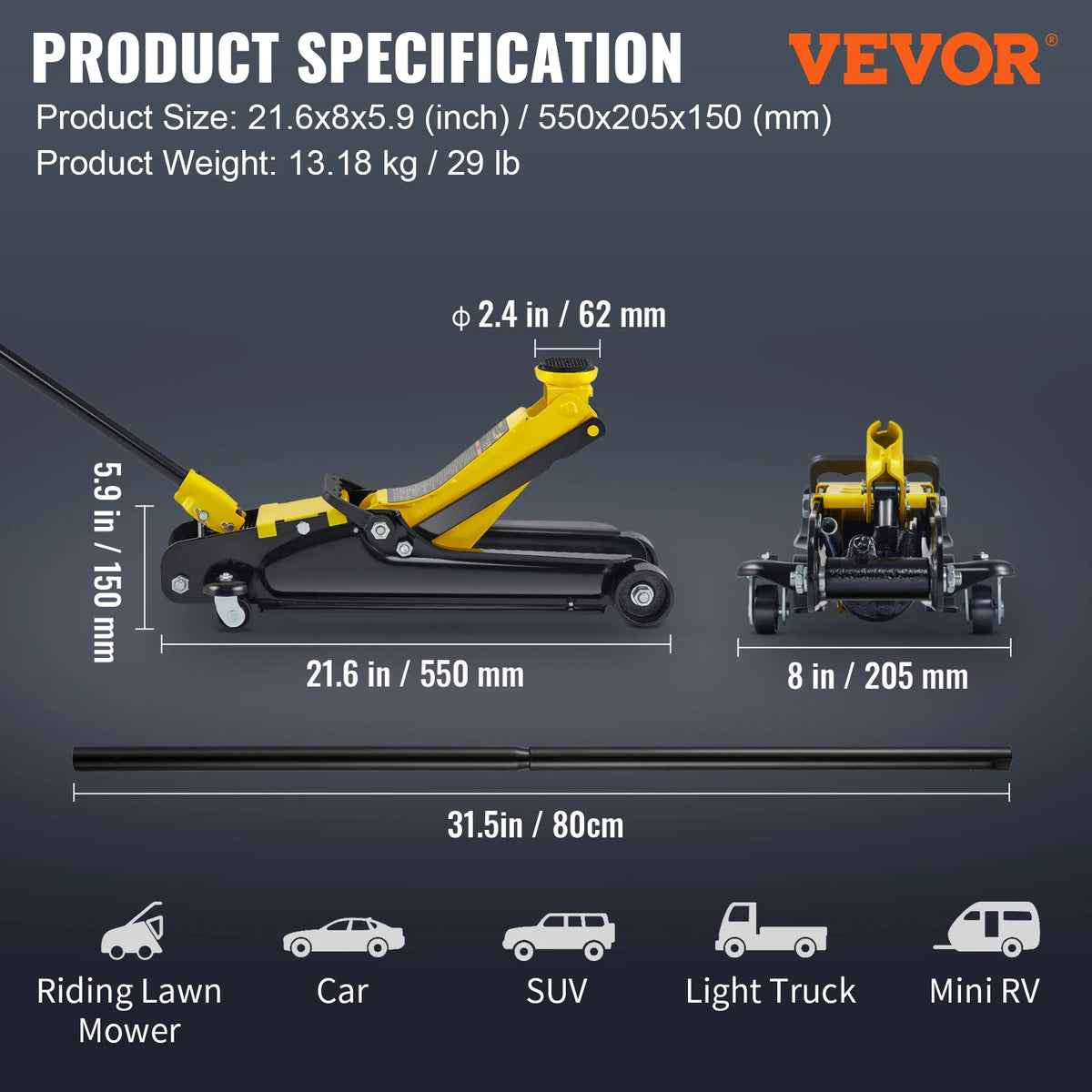 Succebuy 2.5 Ton Heavy-Duty Low Profile Hydraulic Floor Jack with Pneumatic Piston Lift Pump